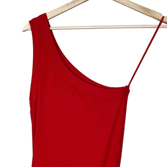 Michael Stars Coco One Shoulder Ultra Ribbed Knit Midi Dress Size M Salsa Red - Picture 9 of 15